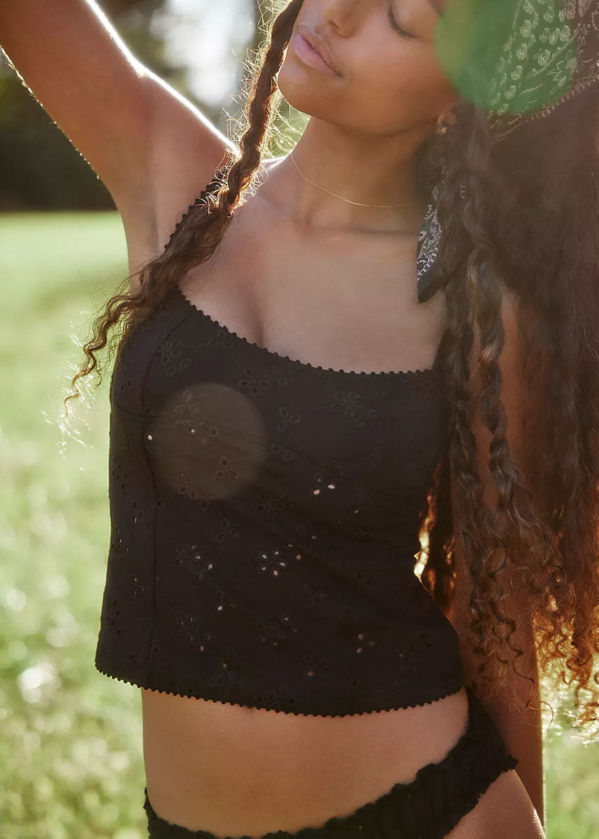 Full Bloom Eyelet Cami - Black