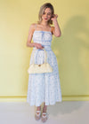 Camila Floral Ruched Babydoll Midi Dress - Blue
