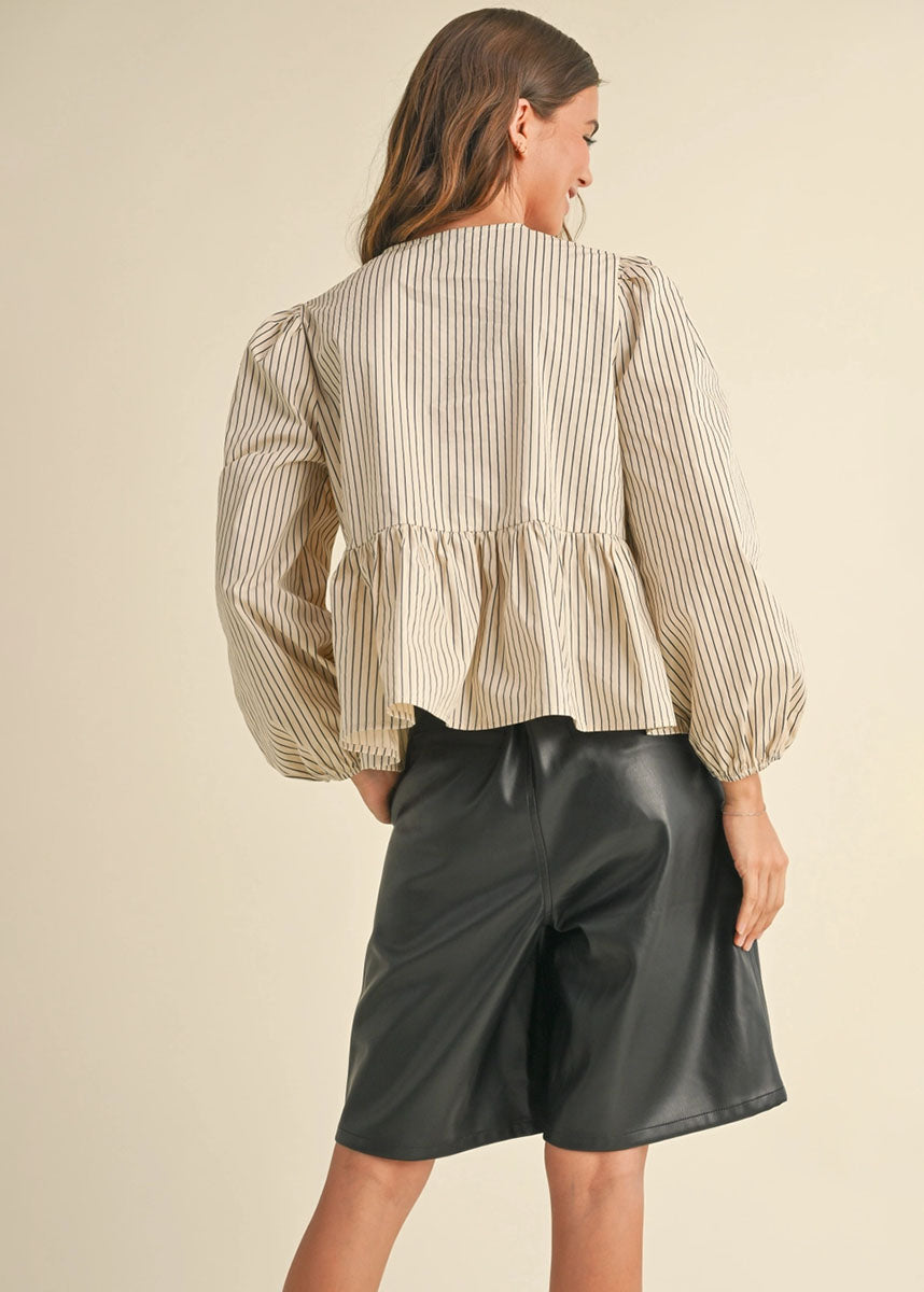 Camden Striped Tie-Front Top - Beige & Brown