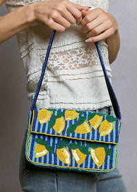 Summer Beaded Striped Shoulder Bag - Blue