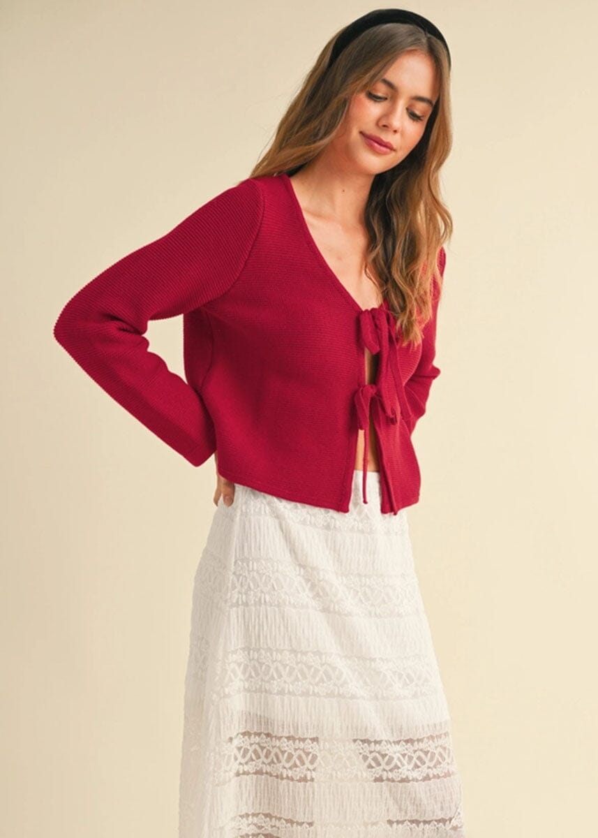 Marnie Tie-Front Cardigan - Red