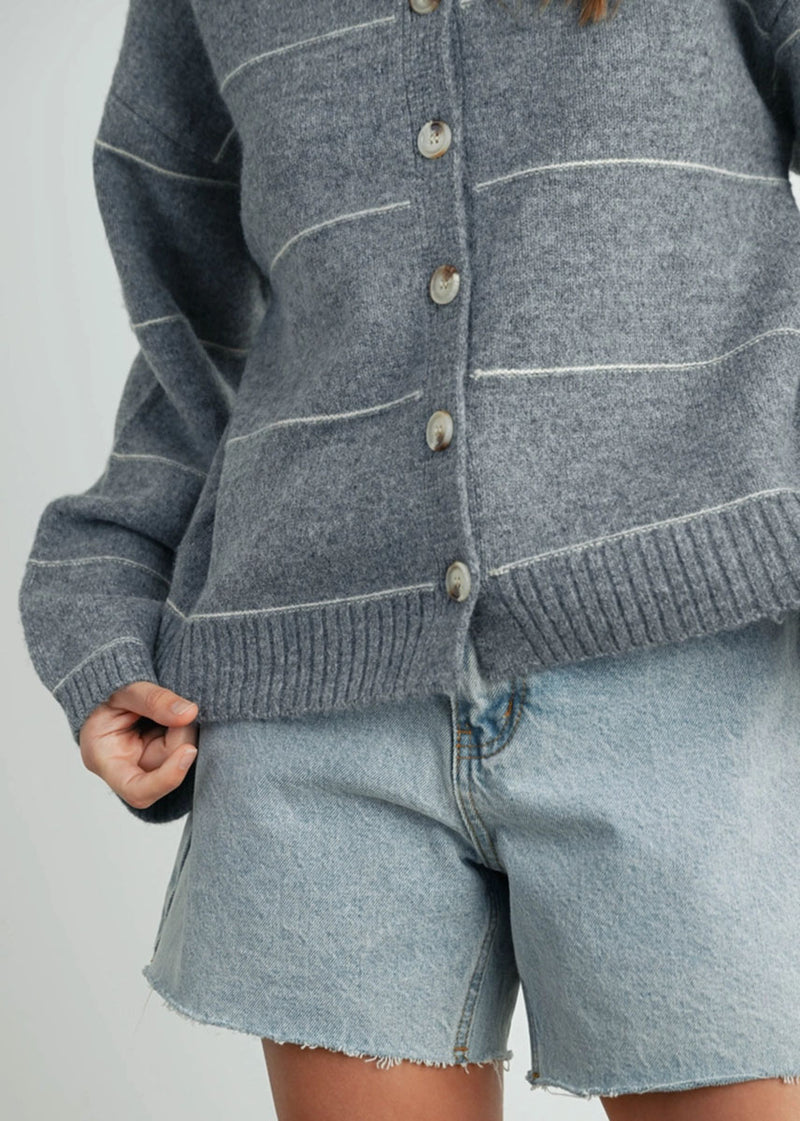 Adaline Striped Cardigan - Grey Multi