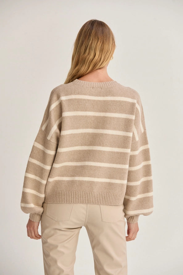 Jenny Balloon Sleeve Stripe Sweater - Sand & Ivory