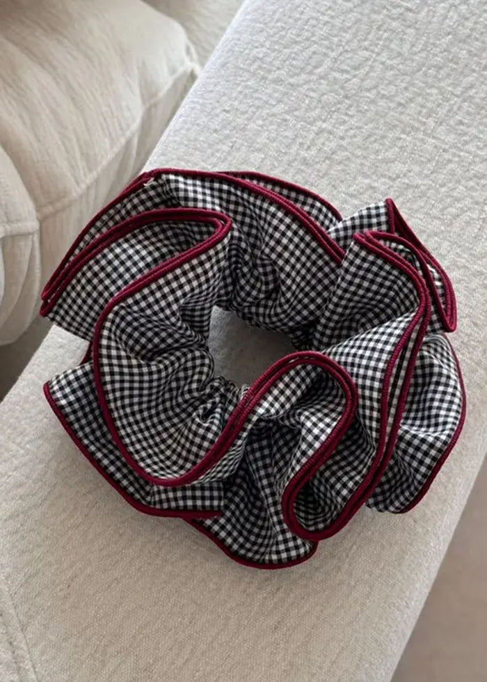 Black Gingham Ruffled Scrunchie