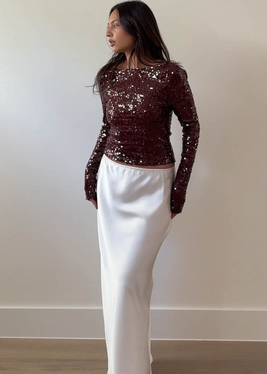 Sangria Boat Neck Sequin Top - Wine