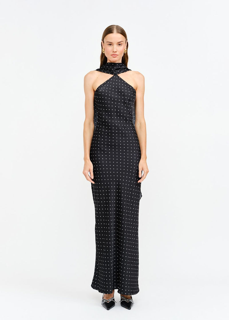 Magdalena Halter Dot Dress - Black