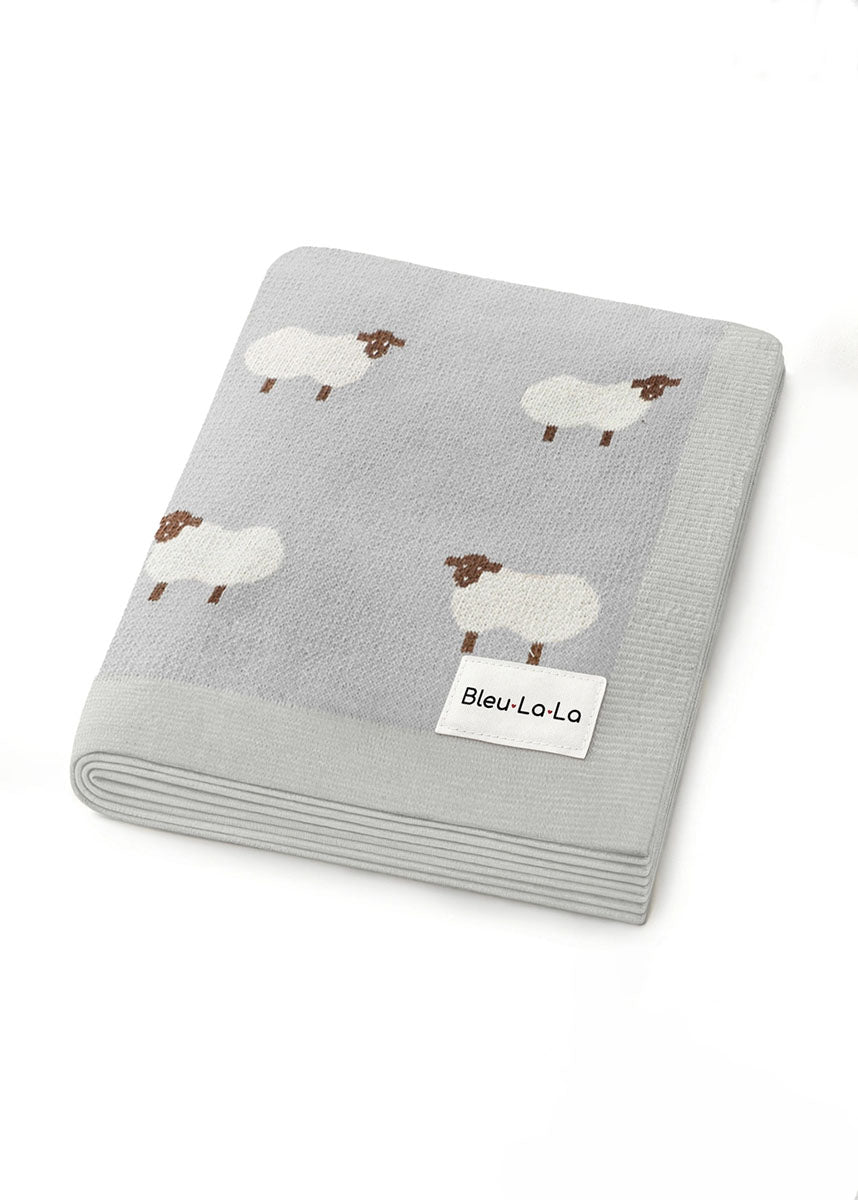 Cotton Receiving & Swaddle Blanket - Grey Sheep