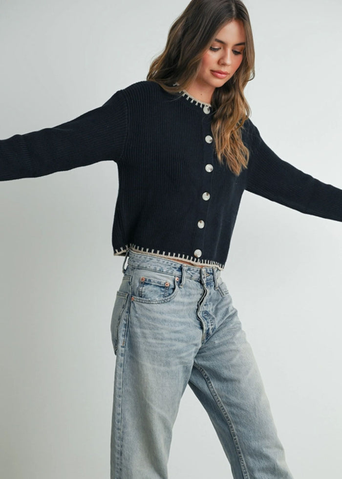 Cordelia Contrast Edge Cardigan - Black Taupe