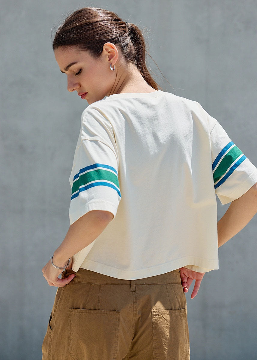 Jazmin Retro Stripe Boxy Tee - Ivory