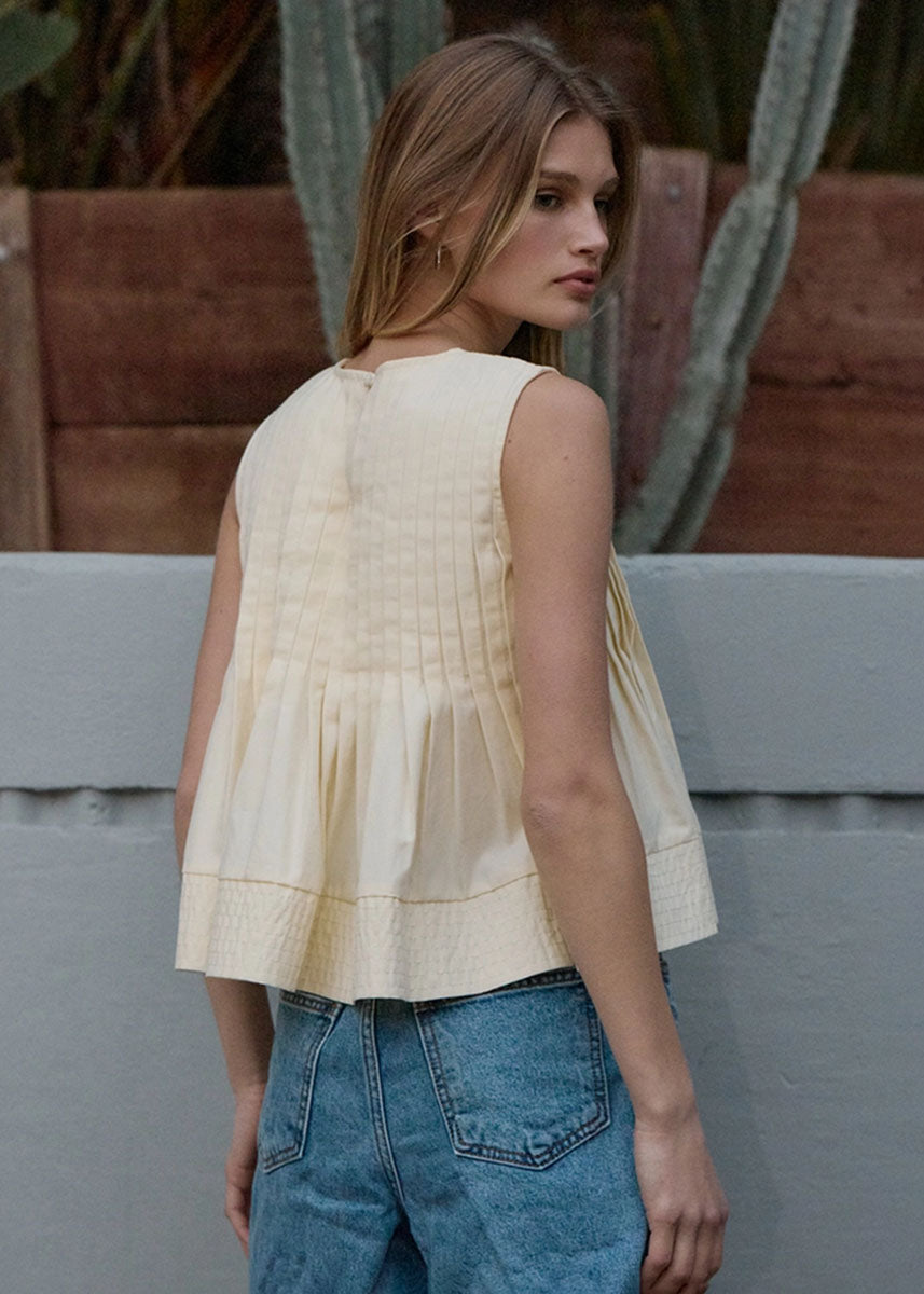 Petunia Pleated Flare Peplum Top - Light Yellow