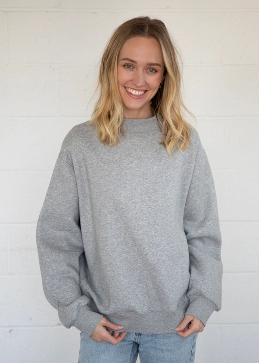 Marjorie Fleece Wide Neck Sweatshirt - Heather Grey
