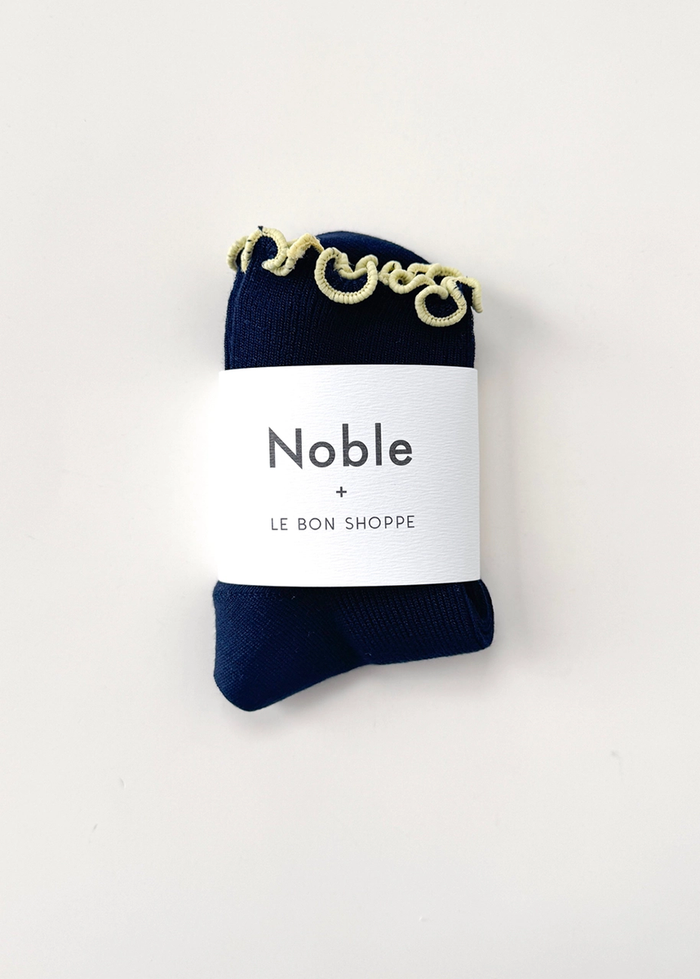 Petite Ruffled Modal Socks - Navy & Butter