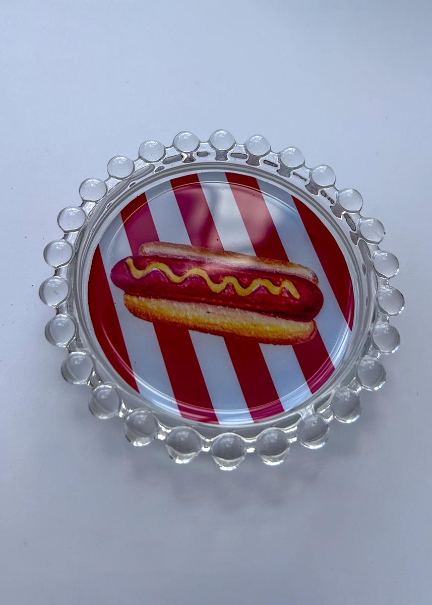 Striped Hot Dog Hobnail Trinket Dish