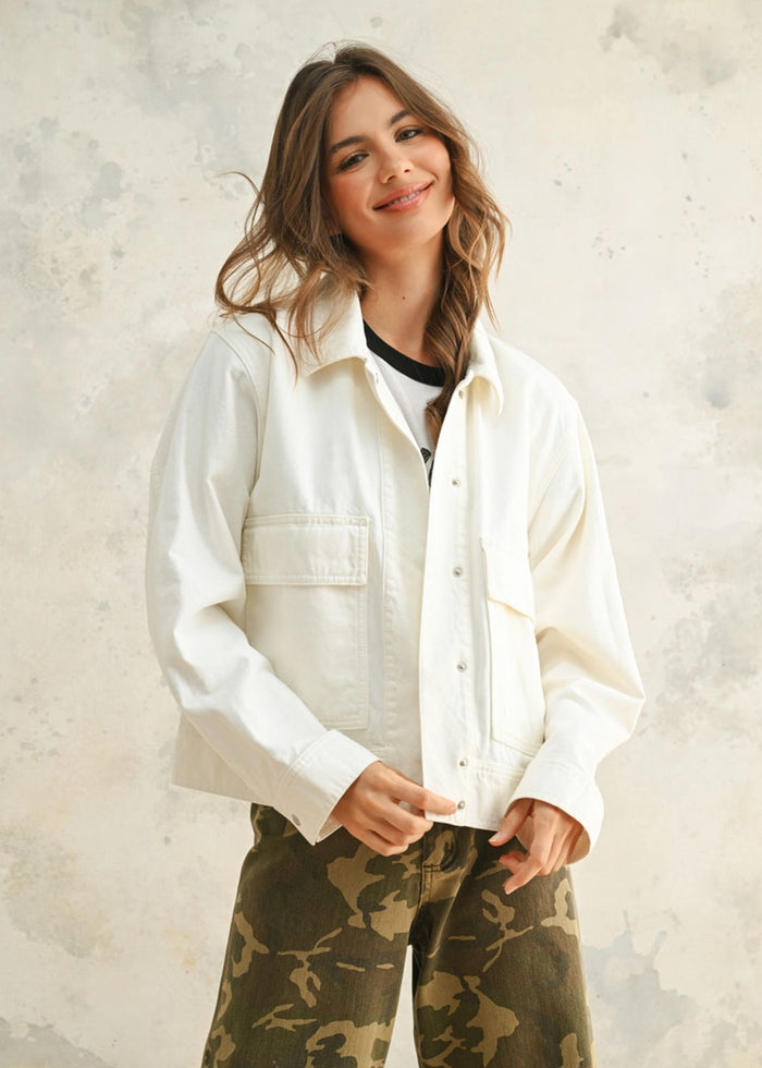 Brody Washed Cotton Jacket - White