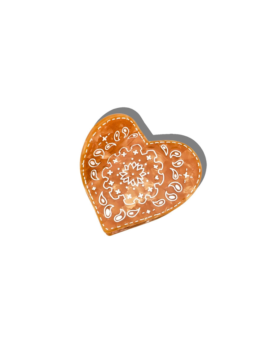 Paisley Heart Claw Clip - Brown