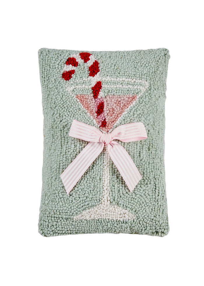 Gingham Bow Martini Glass Holiday Hook Pillow