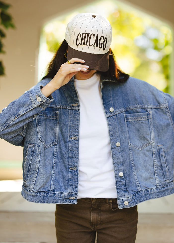 Chicago Puff Pinstripe Baseball Cap - Chocolate