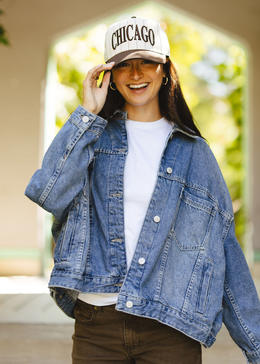 Chicago Puff Pinstripe Baseball Cap - Chocolate
