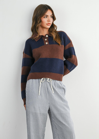 Myla Collared Sweater - Brown & Navy