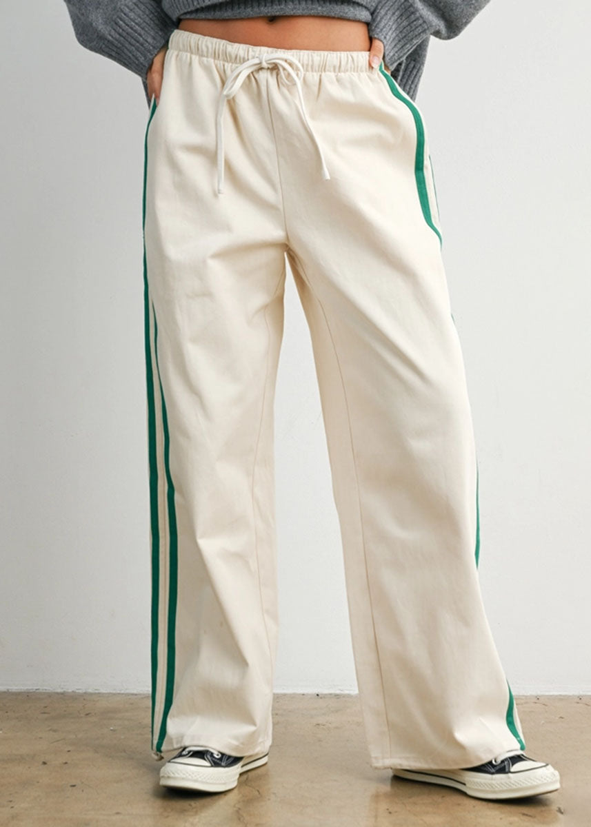 Eagan Striped Drawstring Track Pants - Ivory & Green