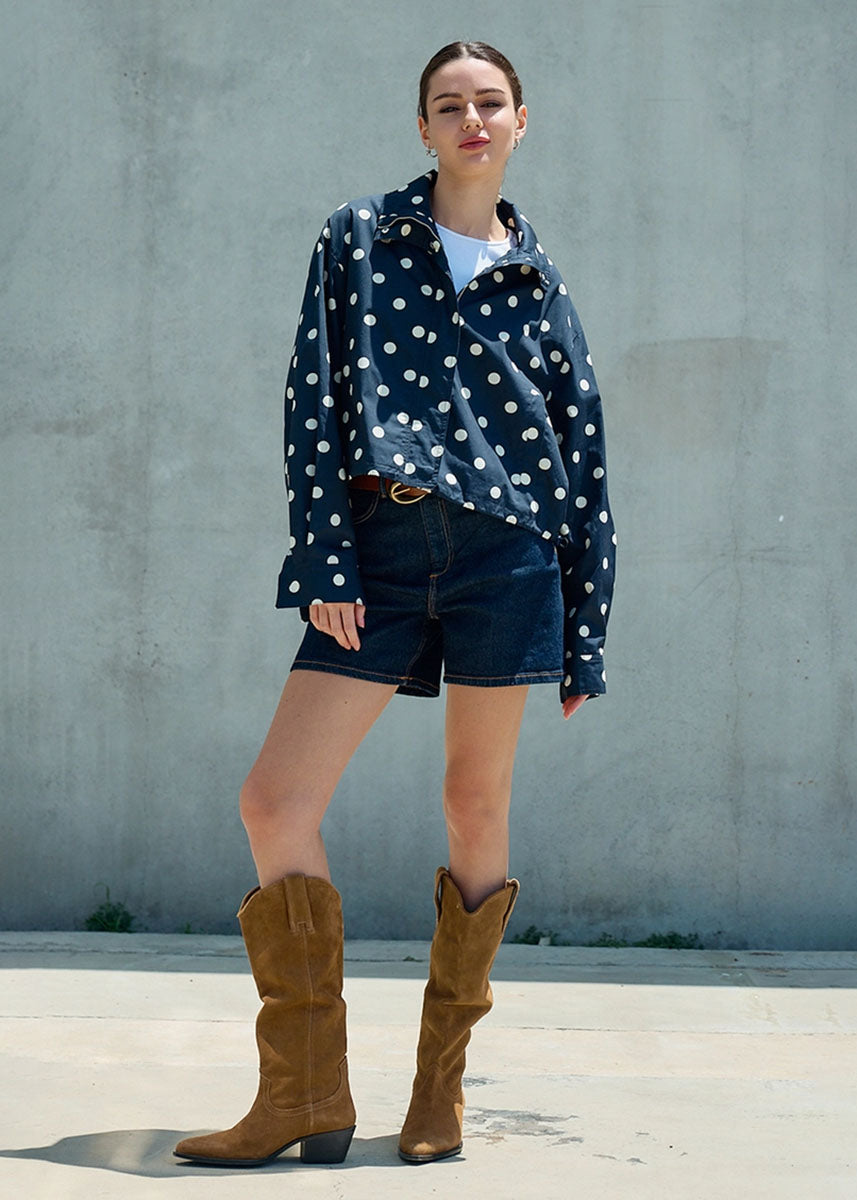Abby Polka Dot Zip Up Jacket - Navy