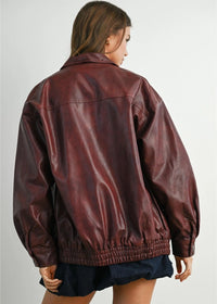 Delia Faux Leather Zip Jacket - Wine