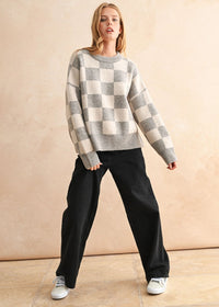 Twila Checker Sweater - Oatmeal Combo