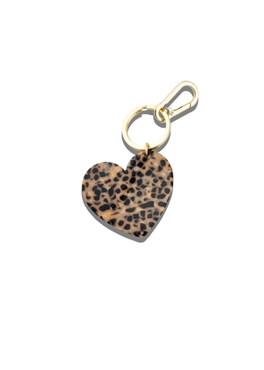 Heart Bag Charm Keychain - Brown Tort
