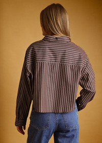 Meleca Striped Button Down Top - Brown