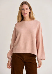 Josie Balloon Sleeve Crewneck Sweater - Pink