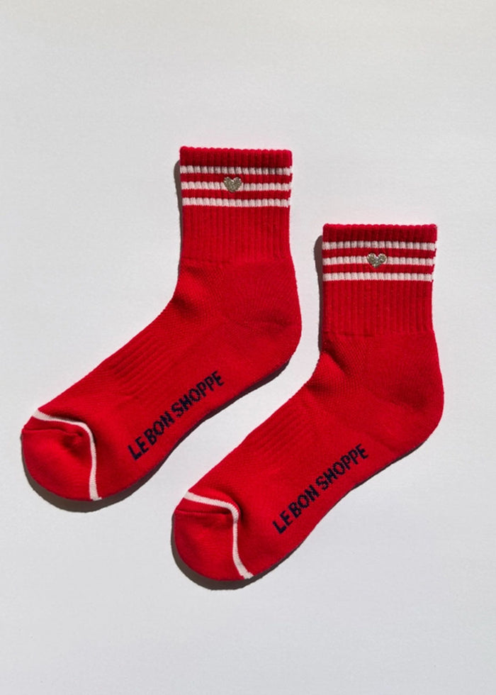 Heart Embroidered Girlfriend Socks - Scarlet