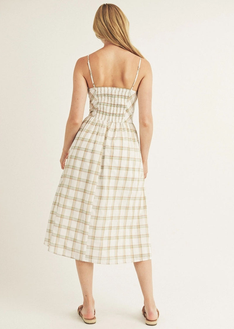 Suzanne Plaid Bows Midi Dress - White Multi