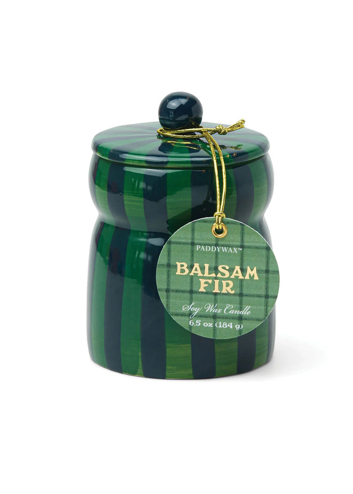 Cabana Green & Navy Striped Candle - Balsam Fir - 6.5oz