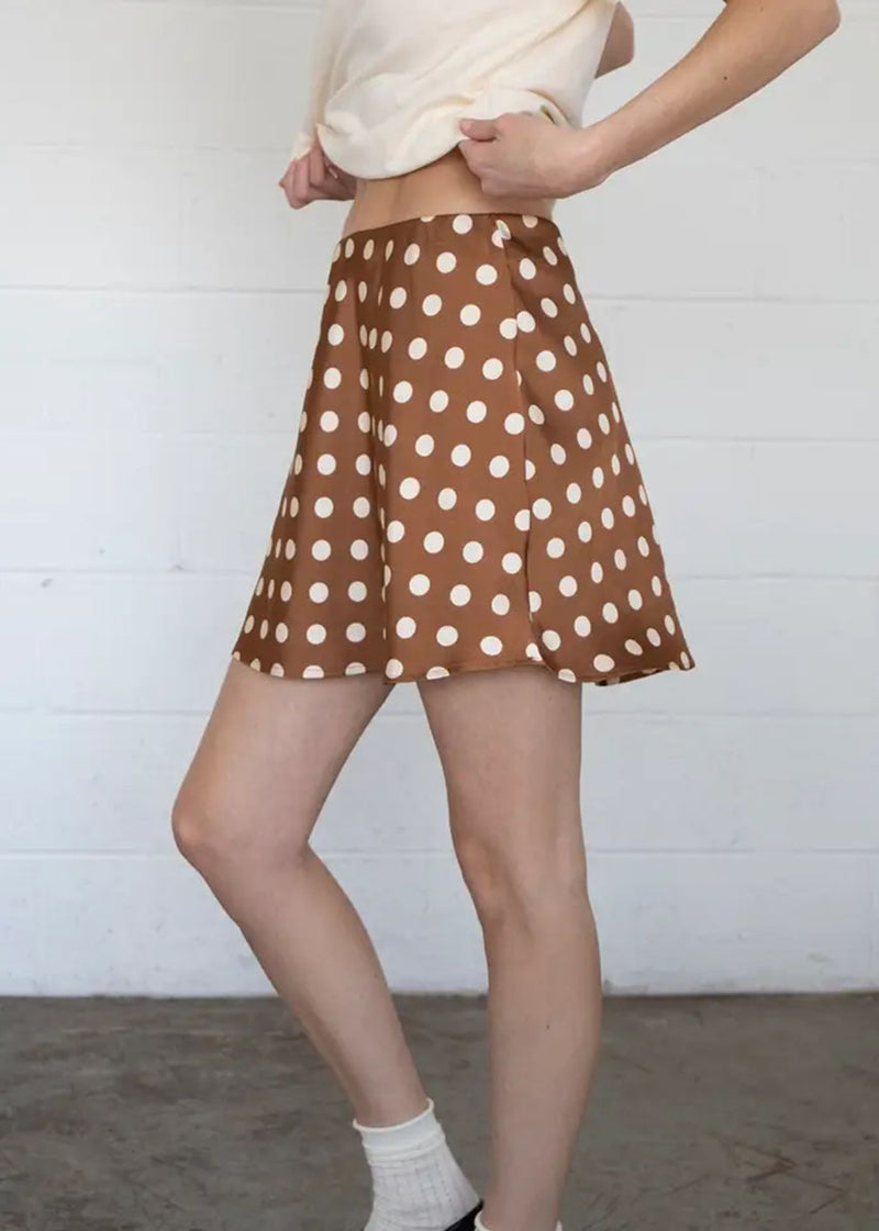 Lina Polka Dot Mini Skirt - Brown