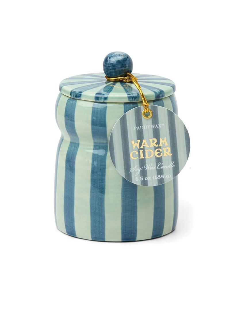 Cabana Blue & Navy Striped Candle - Warm Cider - 6.5oz
