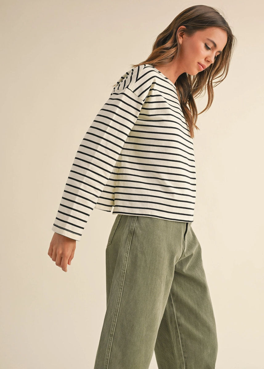 Kya Stripe Long Sleeve Top - White & Black
