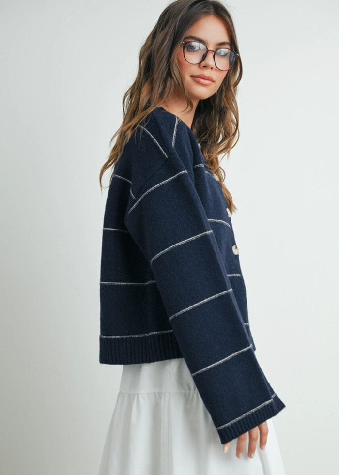 Adaline Striped Cardigan - Navy Multi