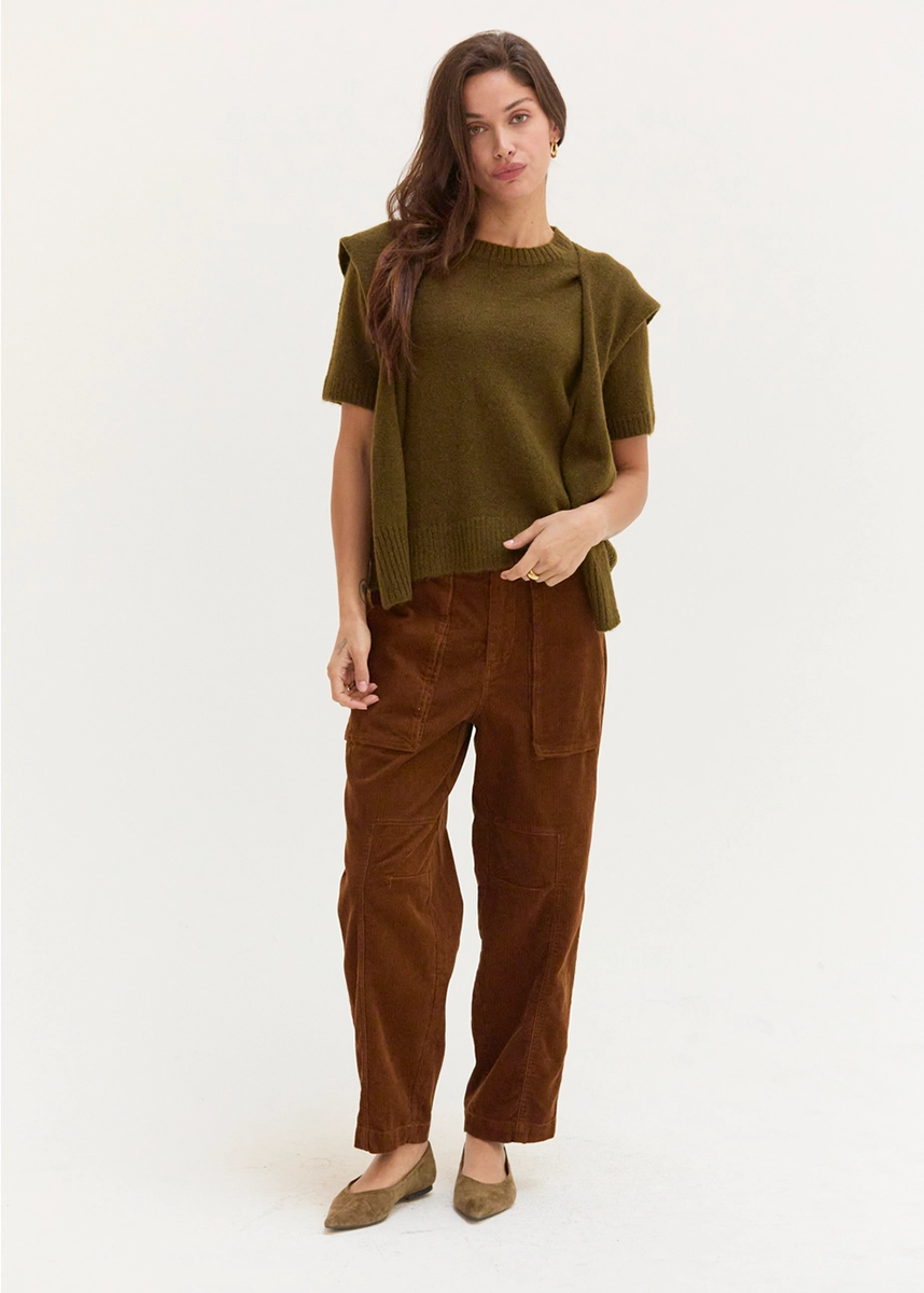 Riley Corduroy Barrel Pants - Brown