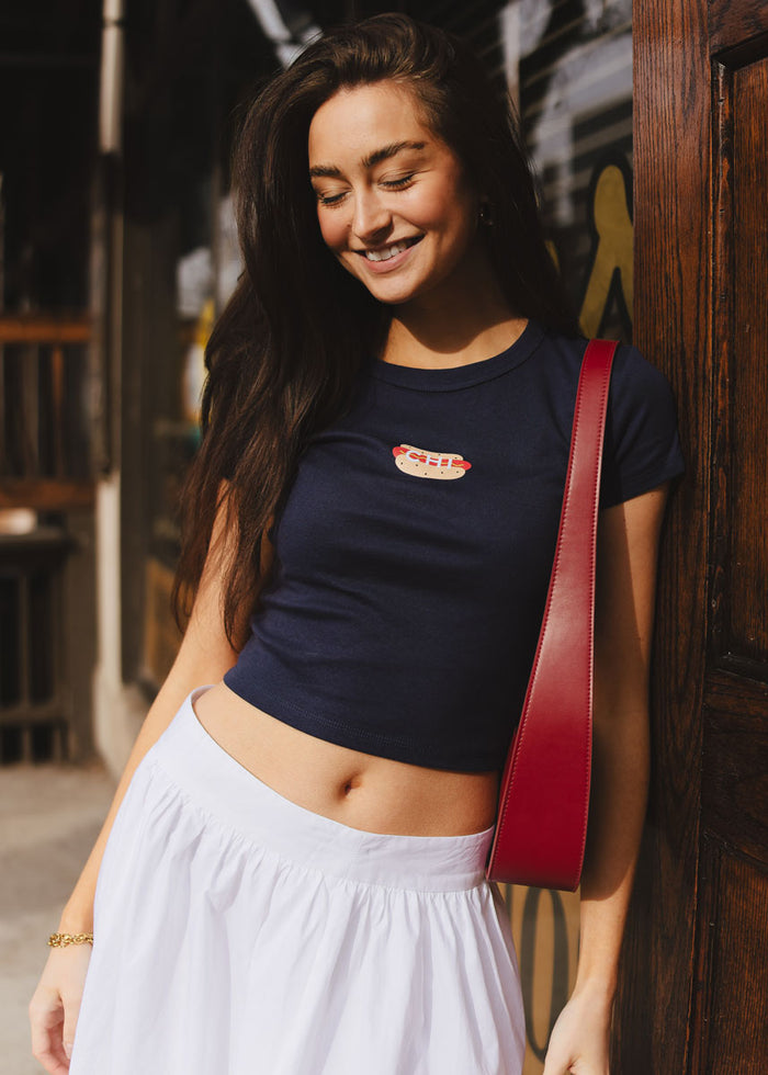 Hot Dog Icon Baby Tee - Navy