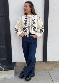 Annabel Floral Embroidered Quilted Jacket - Light Taupe