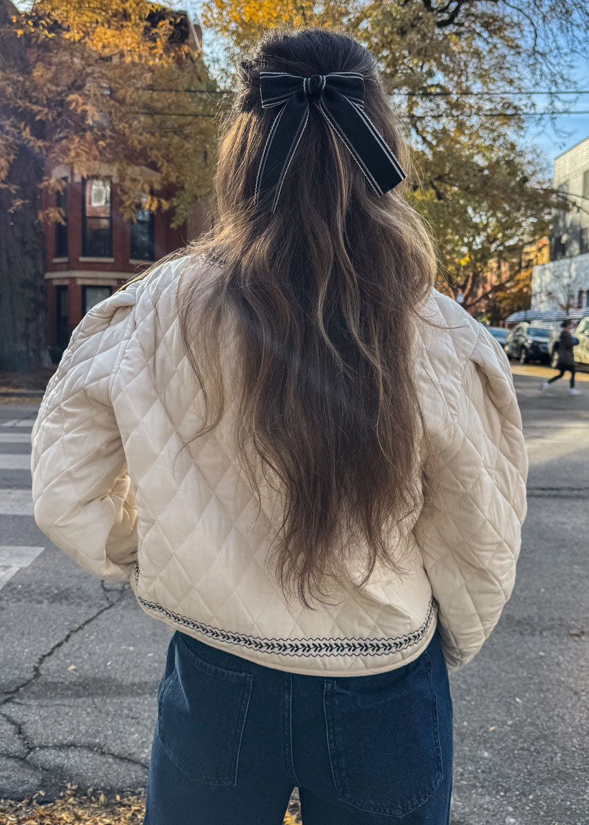 Annabel Floral Embroidered Quilted Jacket - Light Taupe