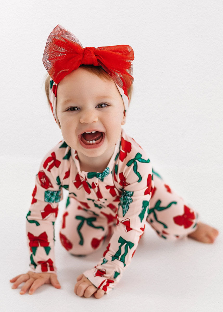 Christmas Bows Zipper Romper