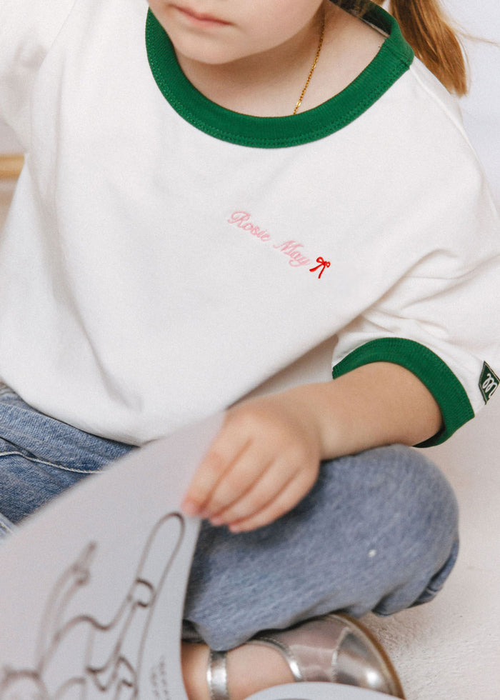 Custom Embroidered Toddler Ringer Tee - Green