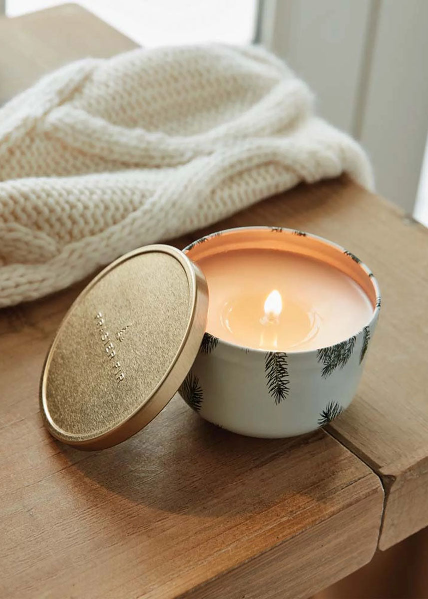 Frasier Fir Candle Tin With Gold Lid