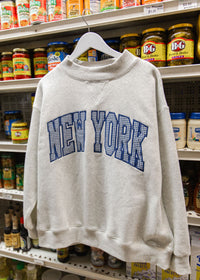 New York Collegiate Gingham Mock Neck Sweatshirt - Grey