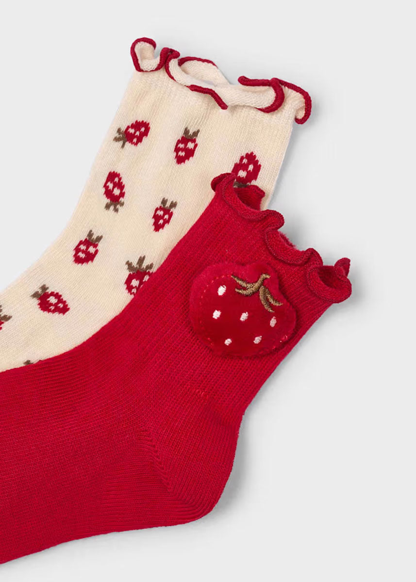 Elsie Jacquard Berry Socks (2-Pack) - Red