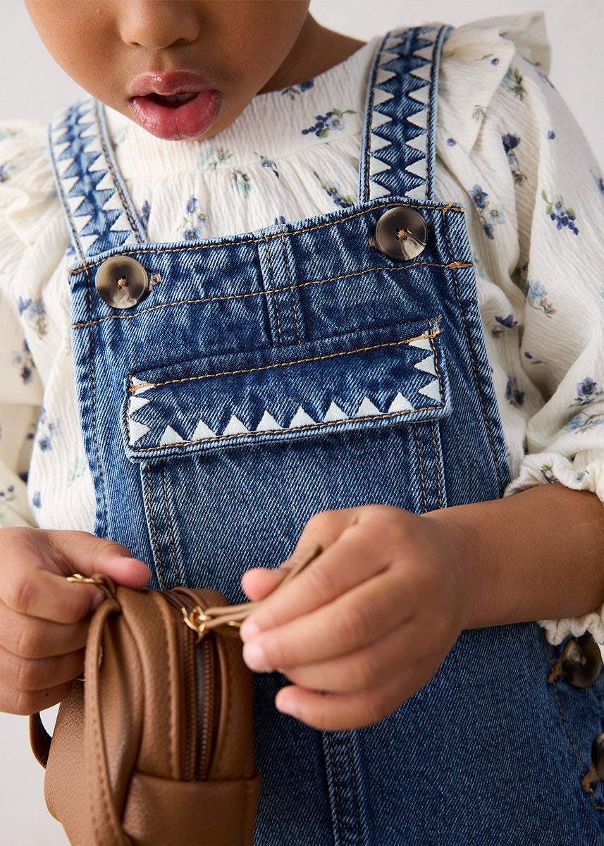 Iris Embroidered Overall Dress - Light Denim