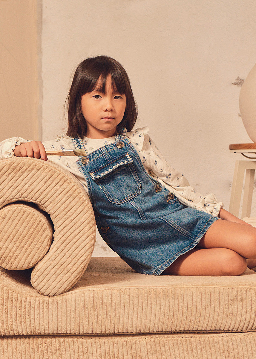 Iris Embroidered Overall Dress - Light Denim