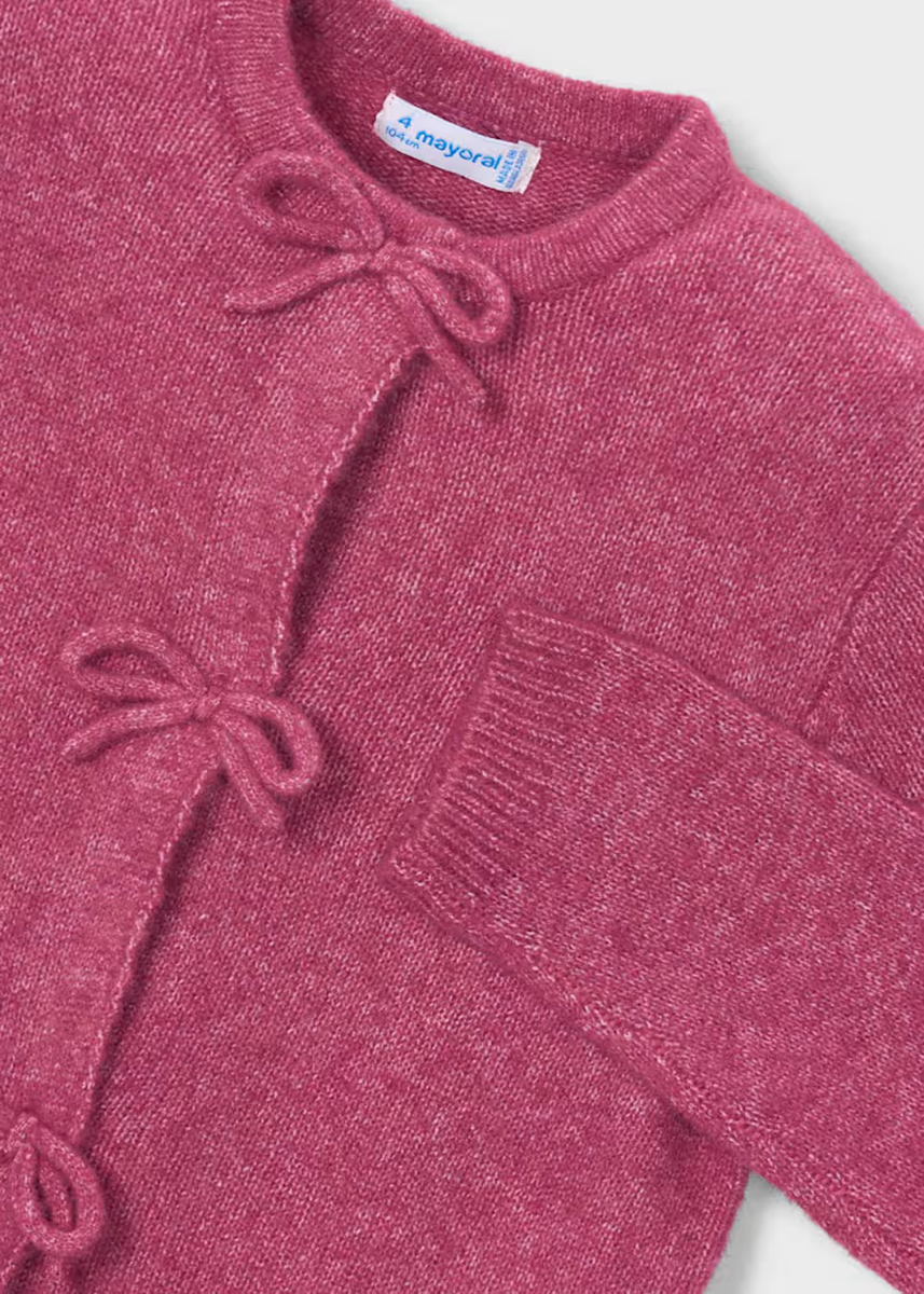 Bow Detail Knit Cardigan - Petal