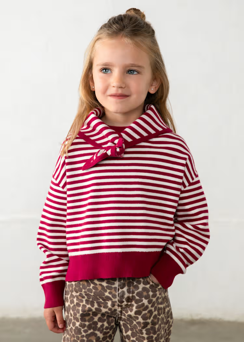 Augusta Striped Sweater With Scarf - Cherry